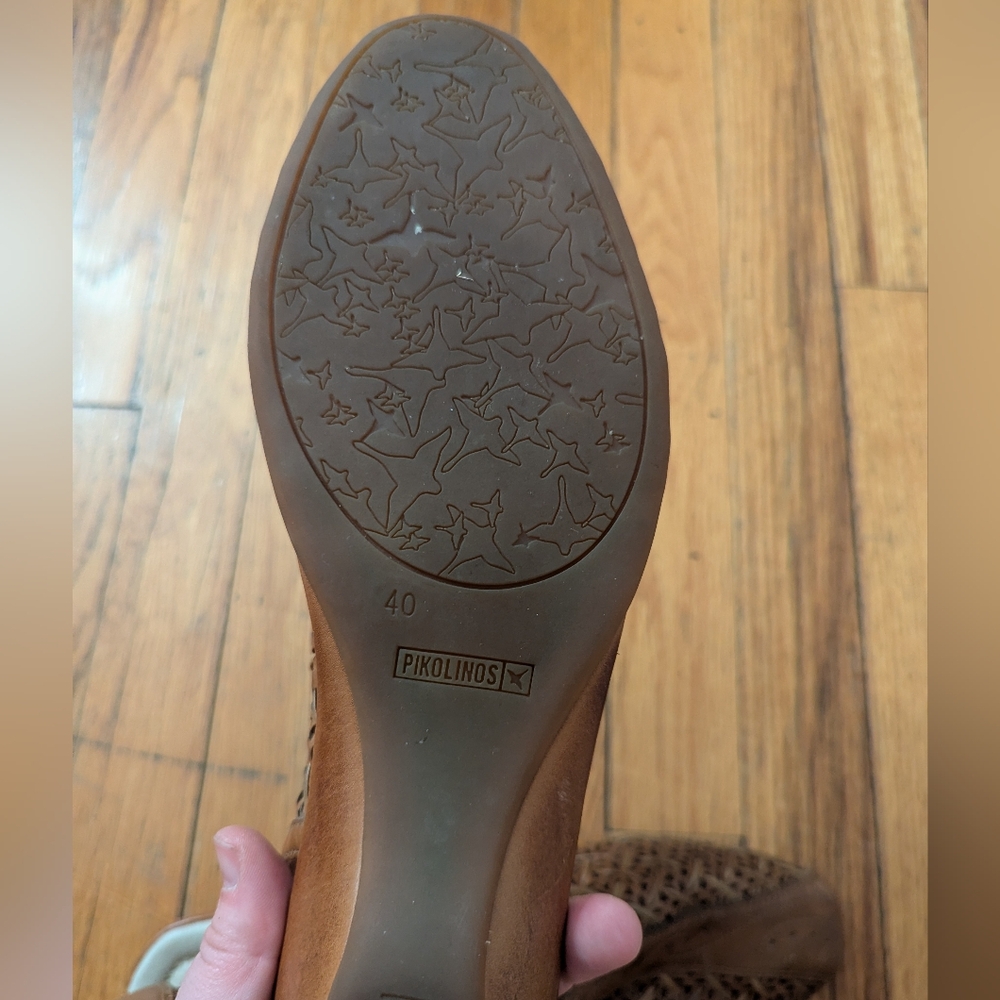 Pikolinos Brown leather European Slingback Woven Kitten Heel Sandals - Picture 6 of 6